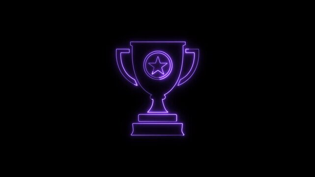 Glowing Neon Trophy Animation with Color Changing Effect on Dark Background