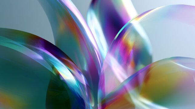 Abstract iridescent shapes with colorful reflections