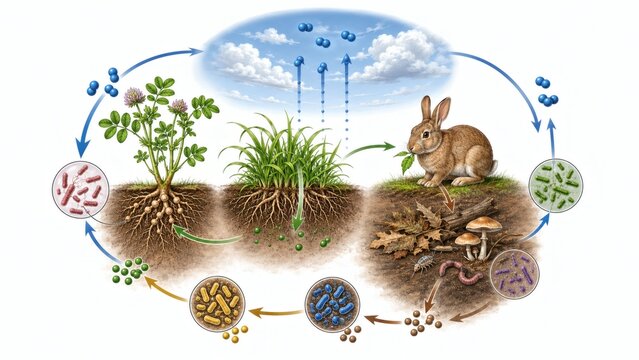 Nitrogen cycle showing plants rabbit decomposers
