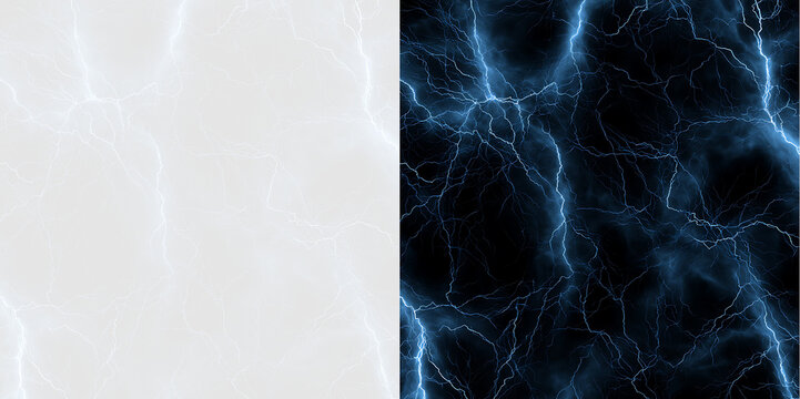 Seamless blue lightning texture on black background. Electric discharge overlay with transparent PNG option. Plasma storm effect design element
