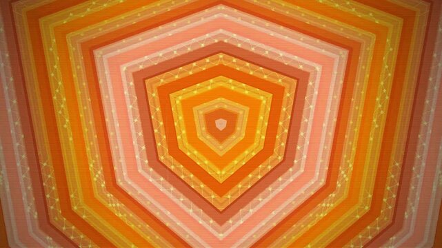 Abstract Geometric Kaleidoscope Background Featuring Concentric Pentagonal Shapes and Vibrant Warm Tones in a Symmetrical Radial Fractal Pattern Design