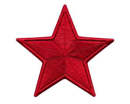 Detailed red embroidered star patch isolated on transparent background