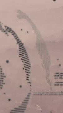 Animation of globe and financial data processing over cityscape