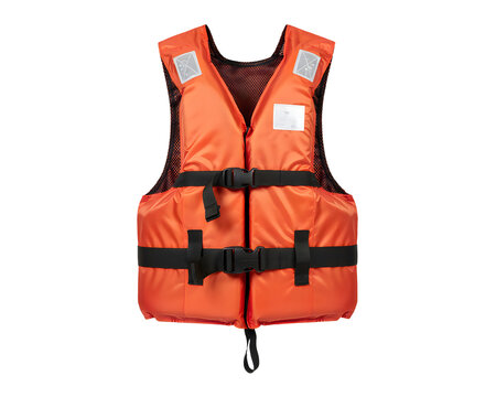 Orange life vest isolated on transparent background safety equipment for water sports and recreational activities