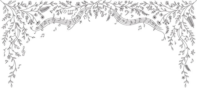 Decorative musical note border frames a blank canvas for custom text or designs.