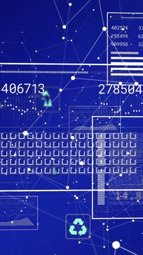Animation of digital icons and interface with data processing against network of connections