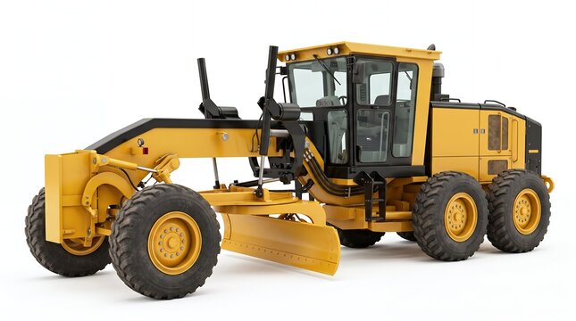 Yellow Motor Grader with Long Blade and Articulated Frame for Road Grading Work