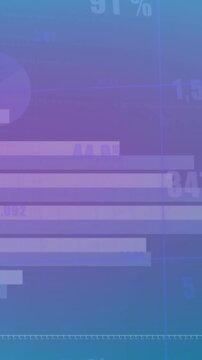 Animation of month names with graphs and changing numbers against blue background