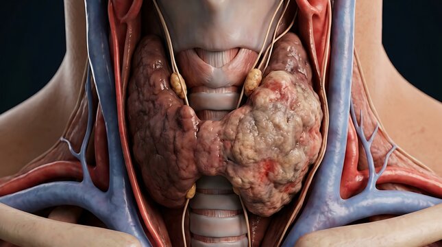 3D Medical Illustration of Human Thyroid Gland with Tumor Goiter