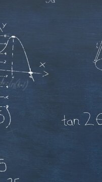 Animation of mathematical data processing over blue background