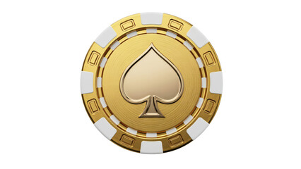 Obraz premium Single gold casino poker chip with a spade suit symbol in the center isolated on a transparent background