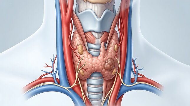 Human Thyroid Gland Anatomy and Tumor Illustration