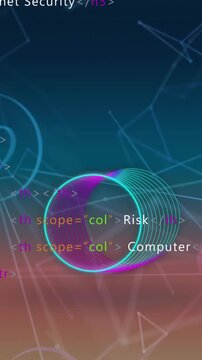 Animation of network of digital icons and network of connections against gradient background