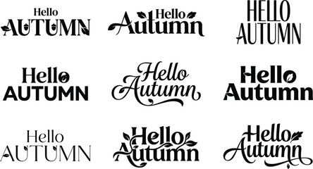 Decorative hello autumn typography collection with leaf and acorn elements for seasonal © Jamil