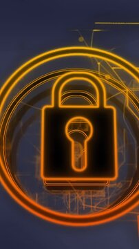 Animation of security padlock icon and yellow light trails against grey background