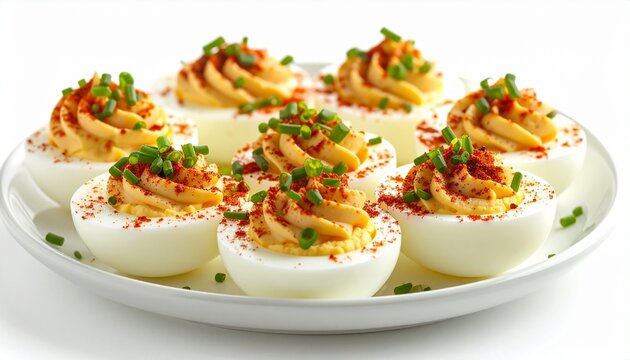 classic stuffed deviled eggs garnished with herbs and paprika