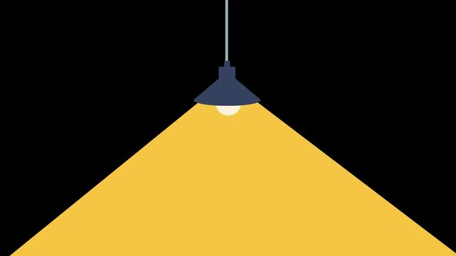 Abstract minimalist illustration of a glowing ceiling lamp casting a warm yellow light cone onto black