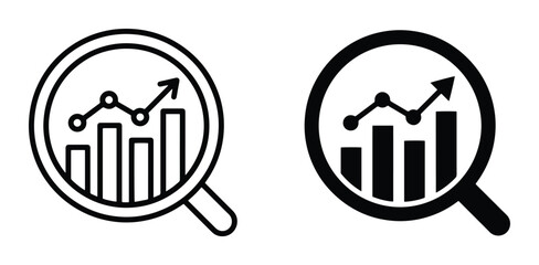Obraz premium Magnifying Glass Over Growing Bar Chart, Data Analysis Icons, Business Growth