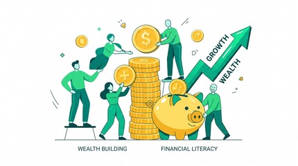Fototapeta premium Abstract teamwork for financial growth flat vector illustration