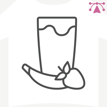 Strawberry banana milkshake glass line icon, cold drinks concept. Vector graphics. Frosty fusion, juicy drink sign and editable stroke, outline style icon for mobile or web design.