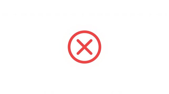 Minimal red error cross icon animation designed for SaaS interfaces, software demonstrations, UX presentations, and technology content. Features a clean error feedback motion with subtle impact and se