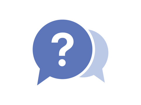 Blue speech bubble icon with a white question mark inside for communication and help concepts