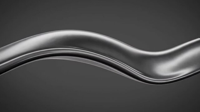 Elegant metallic wave on dark grey background, abstract flowing curve, shiny chrome-like fluid shape, modern minimalist design element.