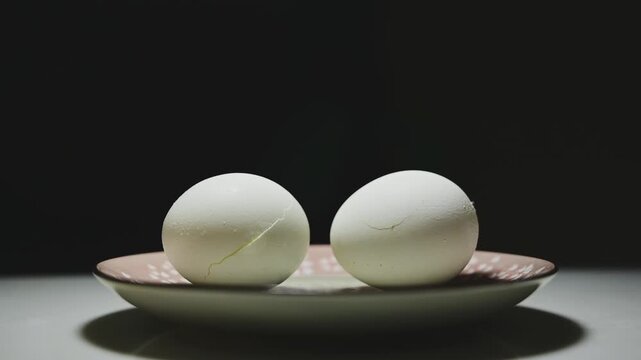 Changing Light and Shadows on White Eggs Against a Black Background