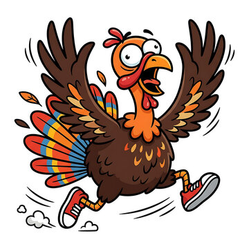 Crazy cartoon turkey running wildly in panic funny Thanksgiving mascot vector