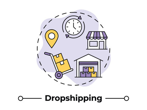 Dropshipping concept illustration with icons of warehouse store location delivery and clock for ecommerce business and logistics process