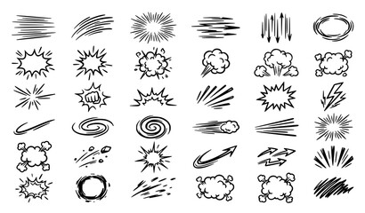 Comic Speed Lines Boom Explosion Smoke Cartoon Vector Effect Set © Abu