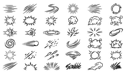 Cartoon Boom Burst Speed Motion Smoke Hand Drawn Vector Effects © Abu