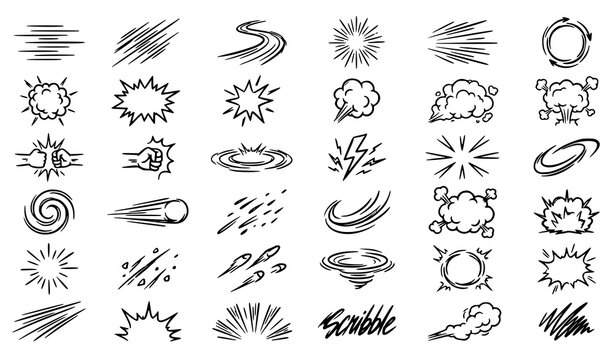Cartoon Boom Burst Speed Motion Smoke Hand Drawn Vector Effects