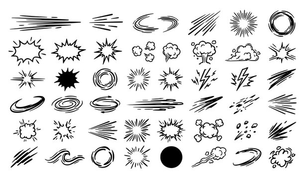 Hand Drawn Comic Speed Boom Explosion Motion Vector Effect Collection