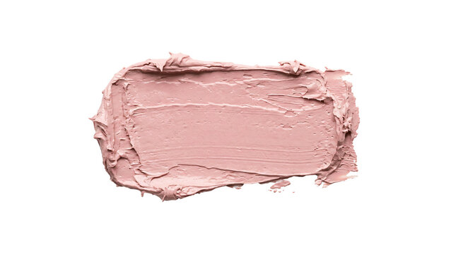 Soft dusty rose cosmetic makeup cream stroke showing thick buttery texture and rich pigment detail captured for design on transparent background