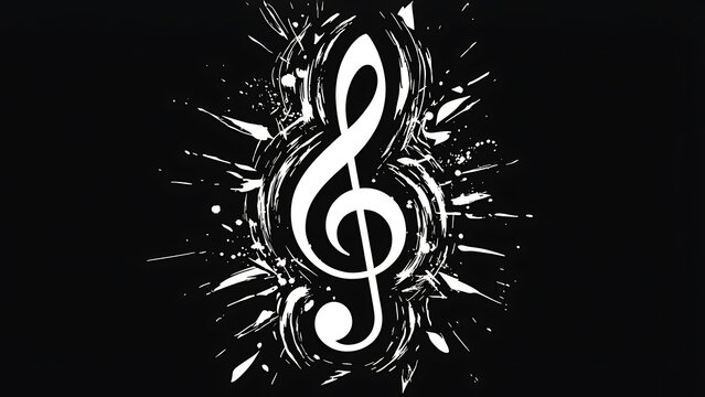 Minimalist Black and White Treble Clef Icon with Paint Rings
