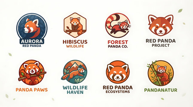 Diverse collection of red panda-themed logos and branding elements, ideal for wildlife conservation and nature-inspired businesses