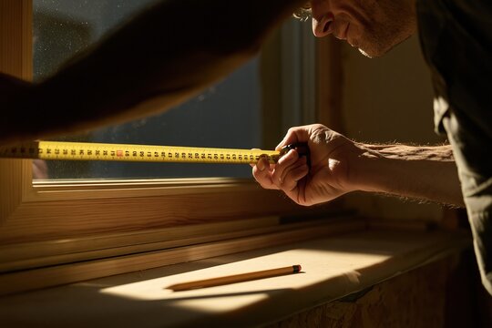 Man Measuring Window Frame with Tape Measure
