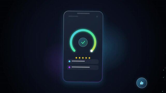 Digital speed test interface featuring a neon circular progress gauge on a mobile device screen with sleek dark theme UI elements for high performance