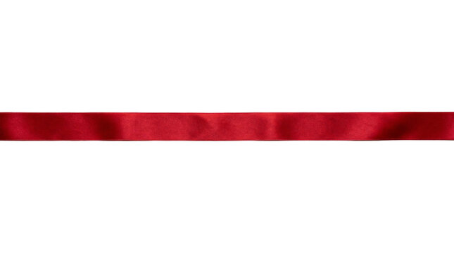 Vibrant deep red satin ribbon strip featuring a smooth silky texture and realistic fabric folds presented on transparent background