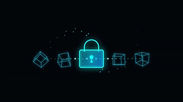 futuristic blockchain security technology with glowing padlock and connected blocks