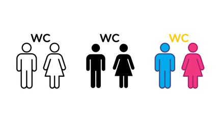 Fototapeta premium Wc restroom sign icon set with male and female symbols in outline solid and colorful styles restroom bathroom facility