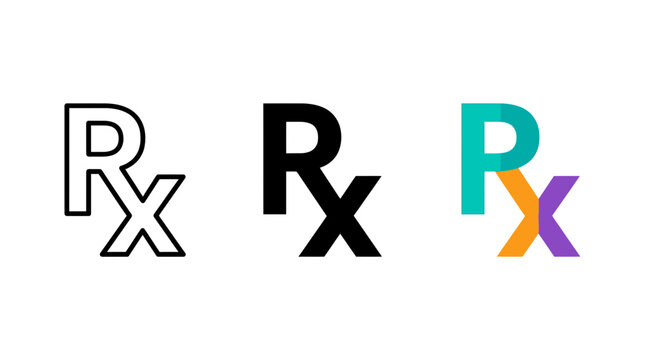 Rx prescription symbol medical icon set in outline solid and colorful flat vector styles with prescription medicine healthcare