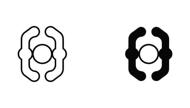 Code brackets vector icon isolated on white Black and white outline line art and solid glyph silhouette