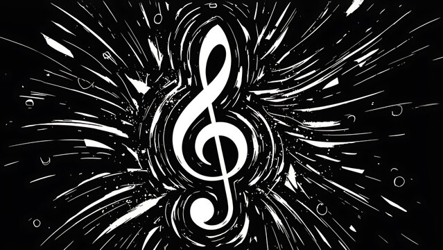 Linocut Style Treble Clef Illustration with Concentric Swirls
