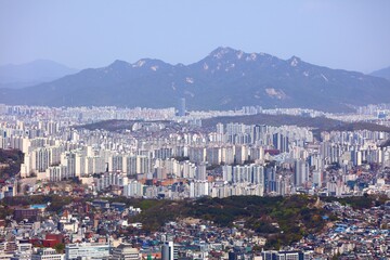 Seoul cityscape in South Korea. City landscape of Seongbuk district (Seongbuk-gu) and Nowon...