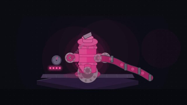 Abstract animated fire hydrant opening under pressure drawn as coral and magenta lines and shapes on a deep dark background. Seamless looping 4K motion graphics video with free space for text, ideal f