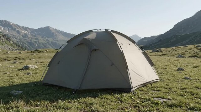Camping tent on grassy meadow