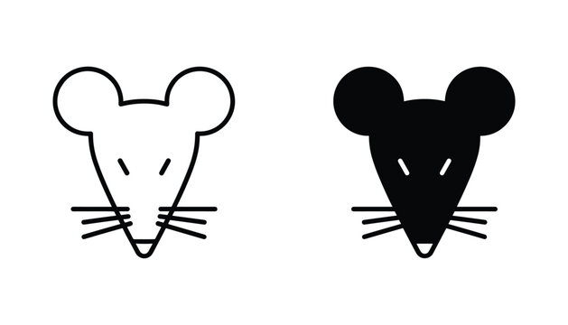 Mouse vector icon isolated on white Black and white outline line art and solid glyph silhouette