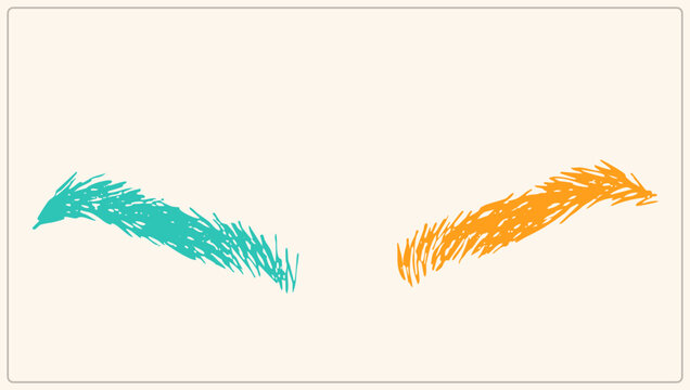 Turquoise and orange brush marks on a pale background. Rough, jagged doodles mimic felt tip markers with dense hatching, capturing raw artistic energy for graphic design.